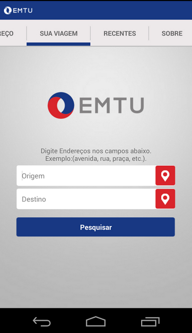 Exemplo de uma das telas do aplicativo da EMTU