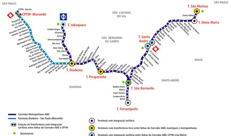 Mapa do Corredor Metropolitano ABD (São Mateus - Jabaquara) - Acessibilidade